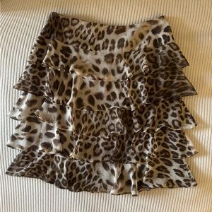 WOMANS CHIFFON LEOPARD CHEETAH TIER RUFFLE SKIRT TALBOTS 2PETITE